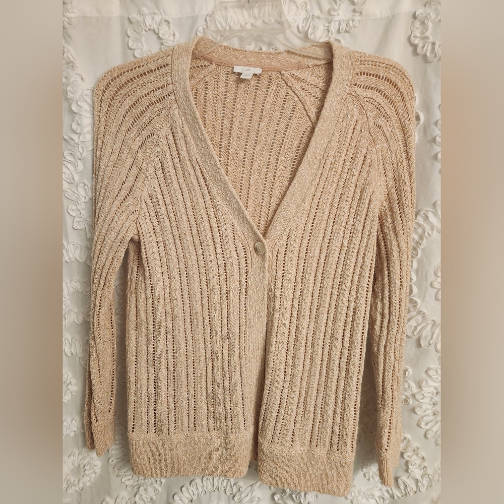 J.Jill womens long sleeve one button v neck cardigan size small salmon pink
